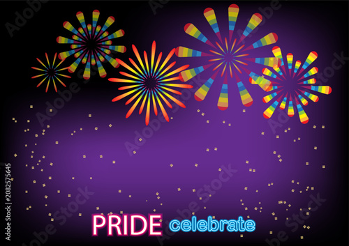 Colorful Pride Celebration Fireworks Background with Rainbow Lights