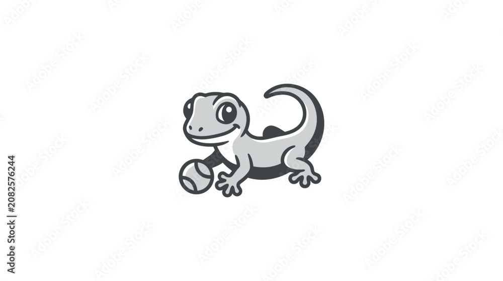 Fototapeta premium Cute cartoon lizard character smiling.
