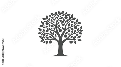 Tree Icon With Many Leaves Silhouette.