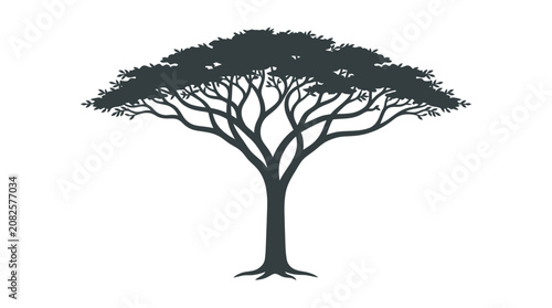 Tree Silhouette With Branches And Leaves.