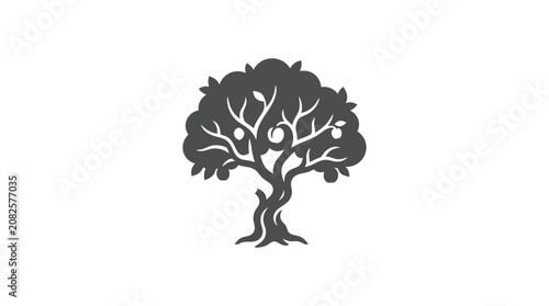 Tree Silhouette with Leaves and Branches.