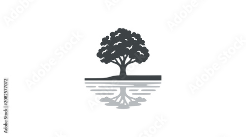 Tree Silhouette with Water Reflection.