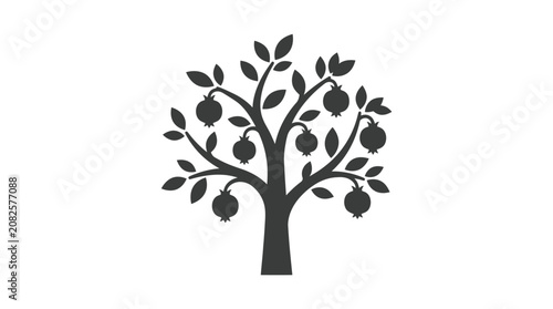 Tree with leaves and fruits silhouette.