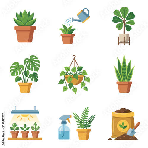 Variety of Potted Houseplants and Gardening.