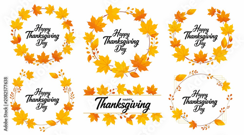 Autumn Wreaths & Banner - Happy Thanksgiving Day Fall Foliage