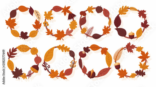 Autumn Wreaths: Fall Leaves, Acorns, Pinecones - Decorative Circle Frames