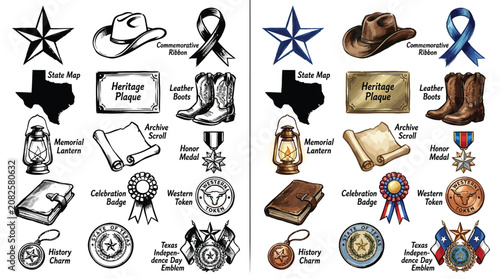 Konstfotografi Collection of Texas Symbols and Icons, both in black and white and color