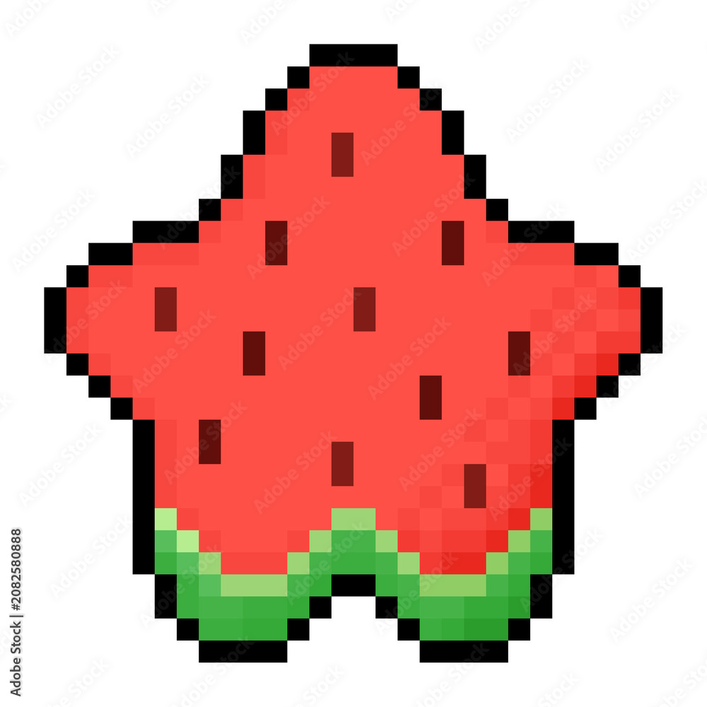 Fototapeta premium Pixel art red star shaped watermelon icon