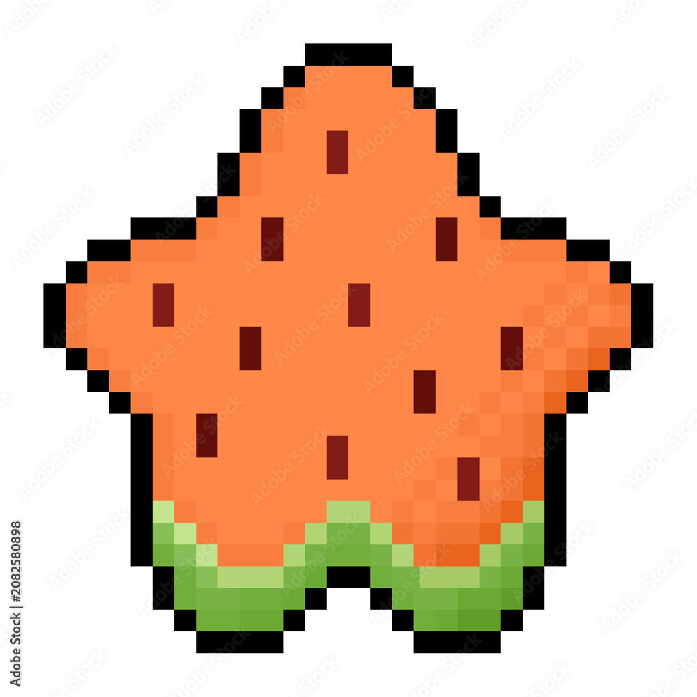 Fototapeta premium Pixel art orange star shaped watermelon icon