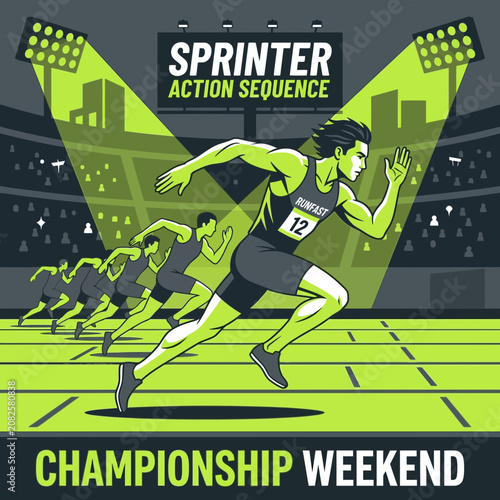 Dynamic Sprinter Action Sequence Illustration For Championship Weekend Events