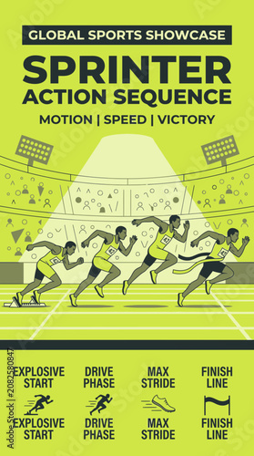 Dynamic Sprinter Action Sequence Illustrating Track and Field Competition and Athleticism