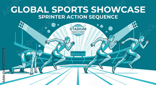 Dynamic Sprinter Action Sequence In A Stadium Track Event Illustration