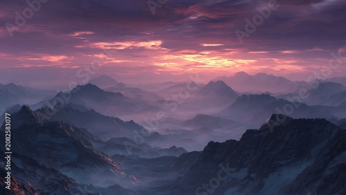 Twilight Mountain Range Vector Illustration on White Background
