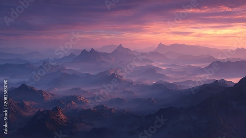 Twilight Mountain Range Vector Illustration on White Background
