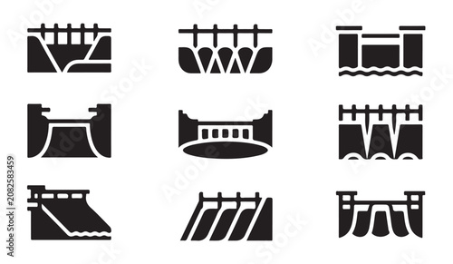 Obraz na płótnie Set of dam icon designs showcasing various types of water barriers and structures