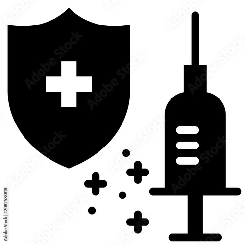 vaccine syringe protect safety medical solid glyph icon