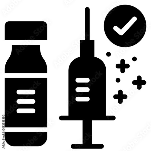 syringe vaccine drug medical check solid glyph icon