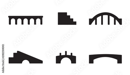 Icon collection of bridge designs illustrating diverse structural forms for development.