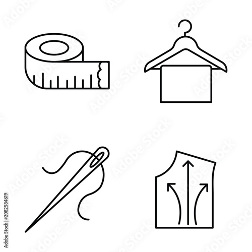 Fotografie Tailoring and dressmaking thin line icons with measuring tape, clothes hanger, needle, sewing pattern