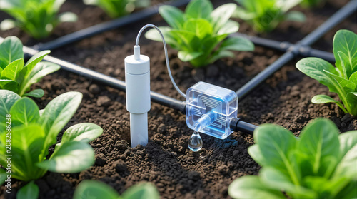 High tech drip irrigation system and IoT soil moisture sensor in smart agriculture vegetable farm