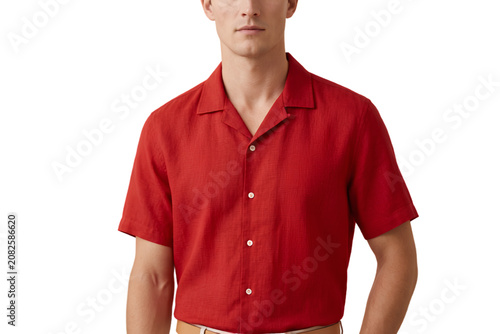 Red short sleeves button up shirt mock-up 