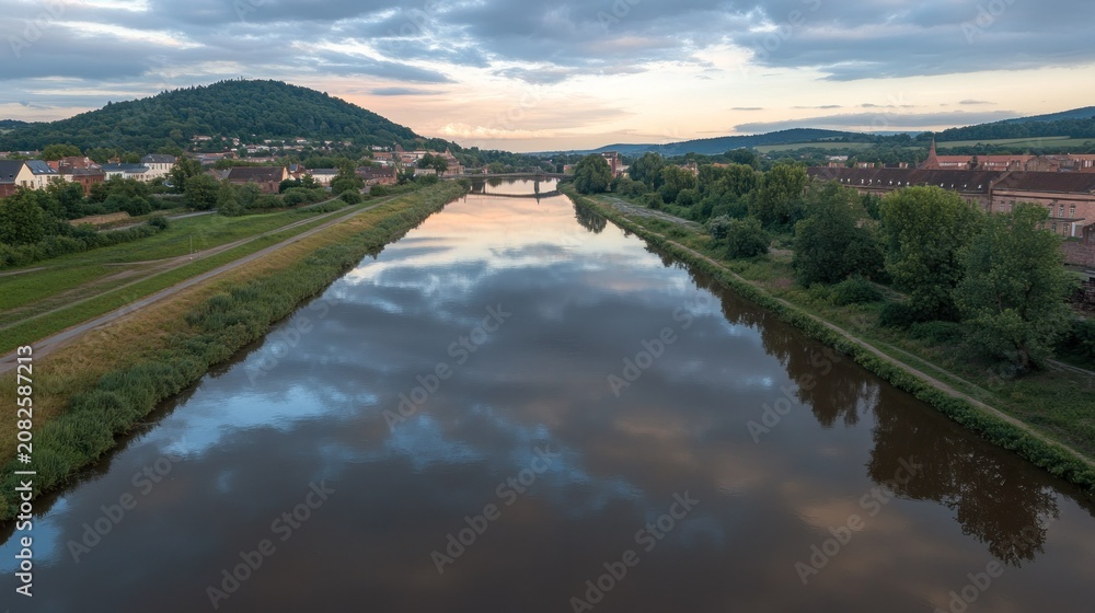 Fototapeta premium River reflecting a tranquil sky at dusk.