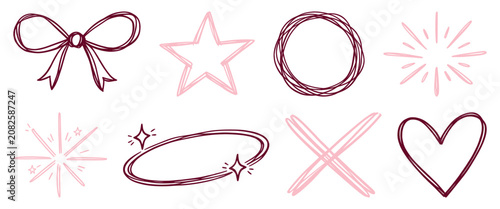 Playful pink hand-drawn doodles, vector element set
