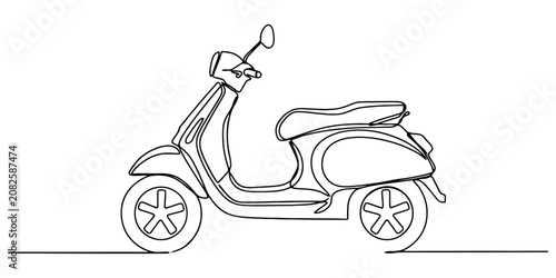 Foto Continuous single line drawing of a retro vintage motor scooter vehicle