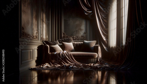 A still life composition in deep, rich tones of burgundy, emerald, and charcoal black, Ai generated image