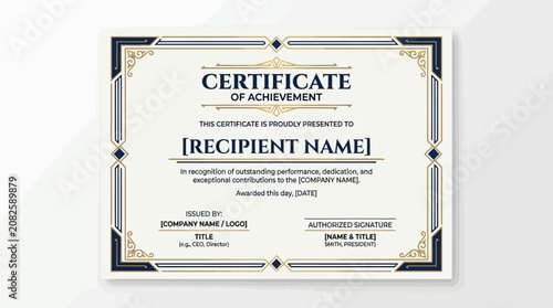 Certificate of Achievement Award Document with Decorative Border