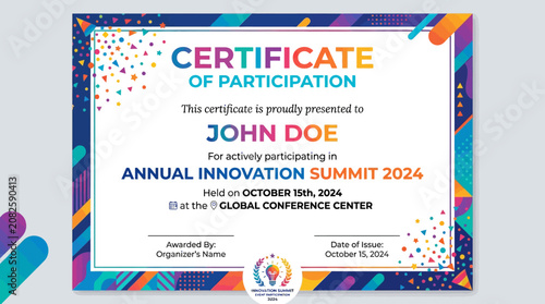 Certificate of Participation Award for Annual Innovation Summit 2024 with Festive Border