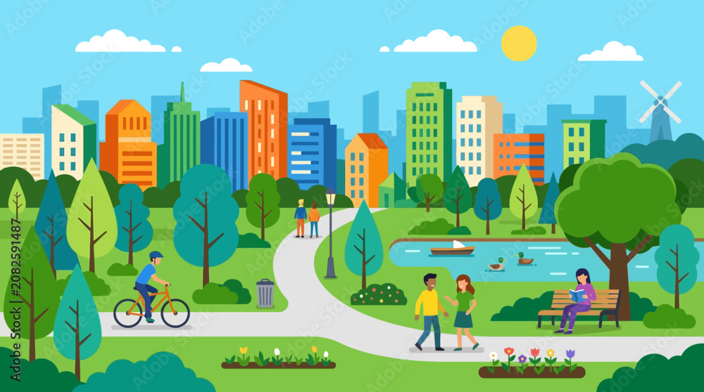 Fototapeta premium City Park Green Urban Landscape.