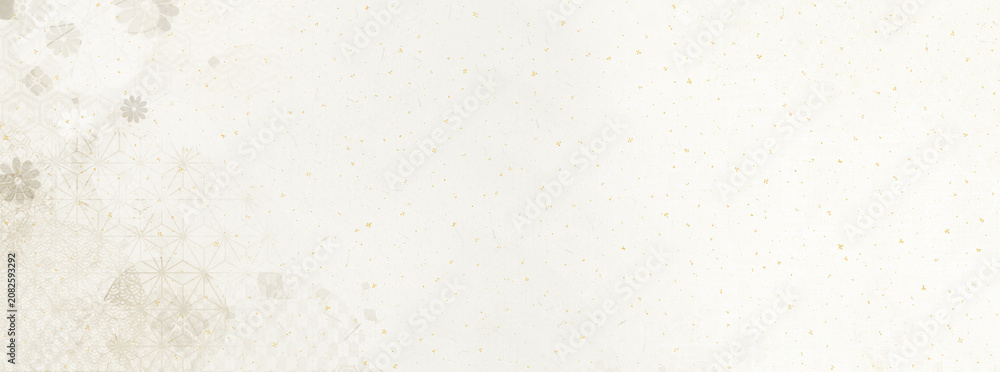 Naklejka premium 金箔を散りばめた上品な和紙と伝統和柄の背景素材