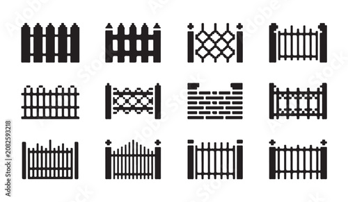 Obraz na płótnie Ornate wrought iron fence and brick wall silhouettes for classic estate property borders