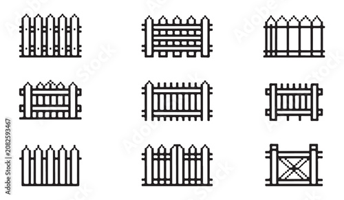 Canvas Print Simple line style fence icons set for garden planning and residential boundary mapping