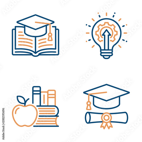 Photos Education icons with graduation cap.