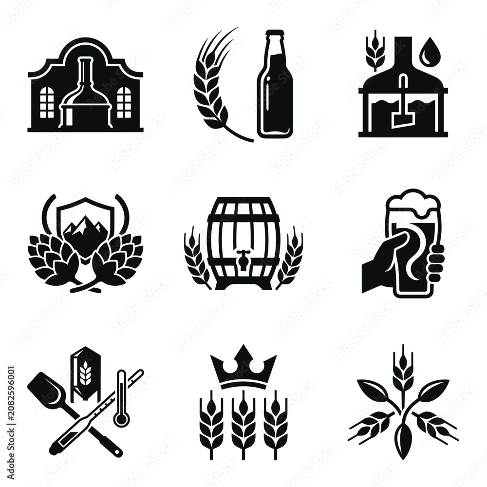 Fototapeta premium Beer brewery icons and symbols.