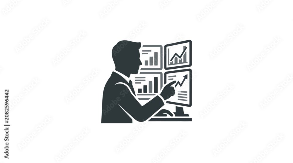 Naklejka premium Businessman analyzing data on computer screen.