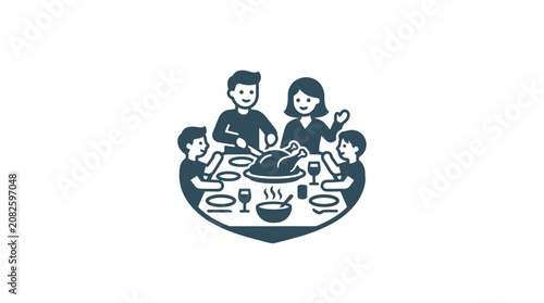 Εκτύπωση καμβά Family sitting around dinner table eating.