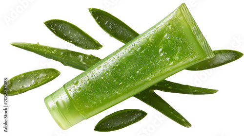 Refreshing aloe vera skincare gel tube with botanical leaves moisturizing cosmetic packaging realistic beauty product isolated on white background