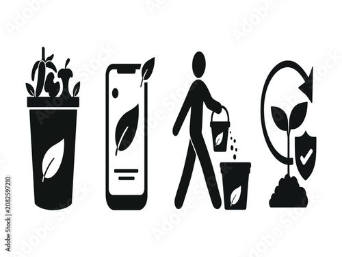 Canvastavla Vector icons promoting sustainable living organic waste management, eco-friendly