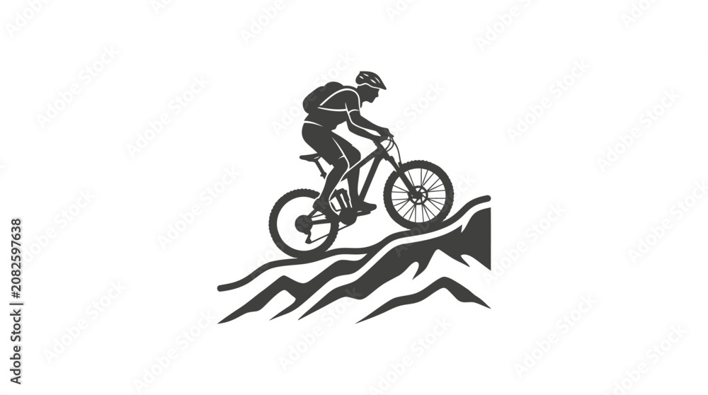 Obraz premium Man riding mountain bike downhill fast.