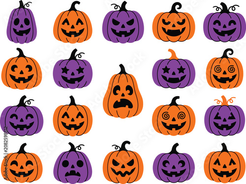 Cute and Spooky Halloween Pumpkins Flat Cartoon Illustration Collection