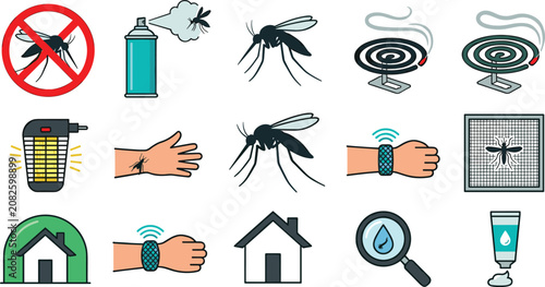 Cuadro en lienzo Mosquito Control and Insect Repellent Vector Icon Set with Spray Cans, Coils, El