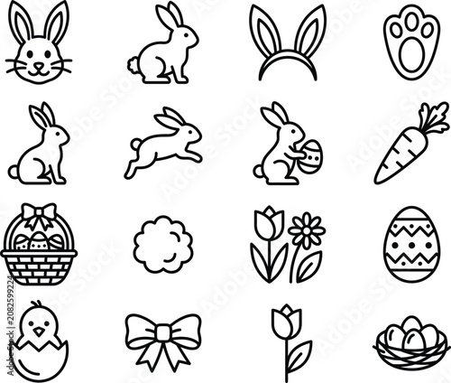Minimalist Easter Bunny and Spring Celebration Line Art Icons
