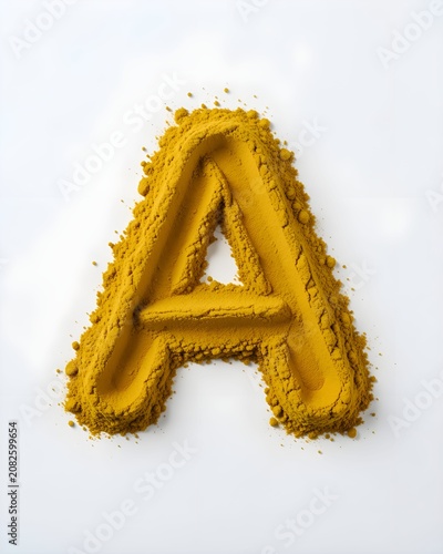 Yellow powder is stacked in the shape of an alphabet A on the floor.