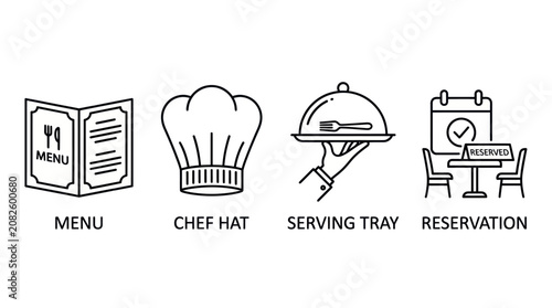 Fotografi Professional restaurant service and reservation icons.