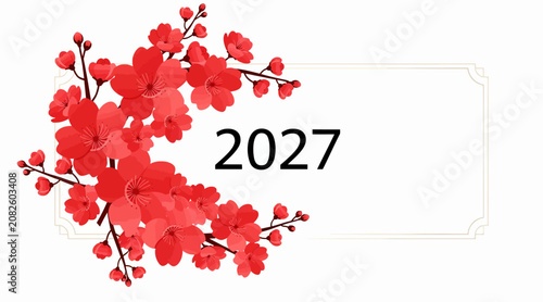 2027 year with red cherry blossoms