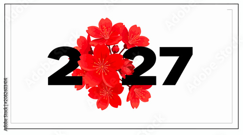 2027 year with red flowers