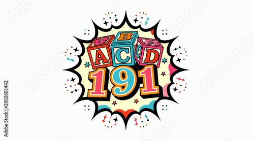 ABC blocks with numbers and comic explosion